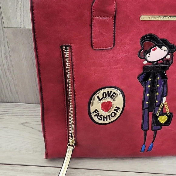 I Love‎ Fashion Faux Leather Red Multi Pocket Shoulder Bag - Picture 6 of 13